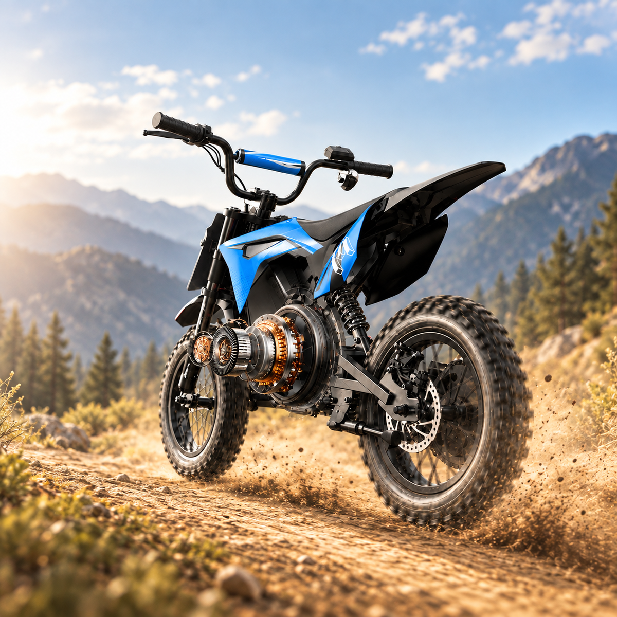 A14 kids electric dirt bike riding outdoors