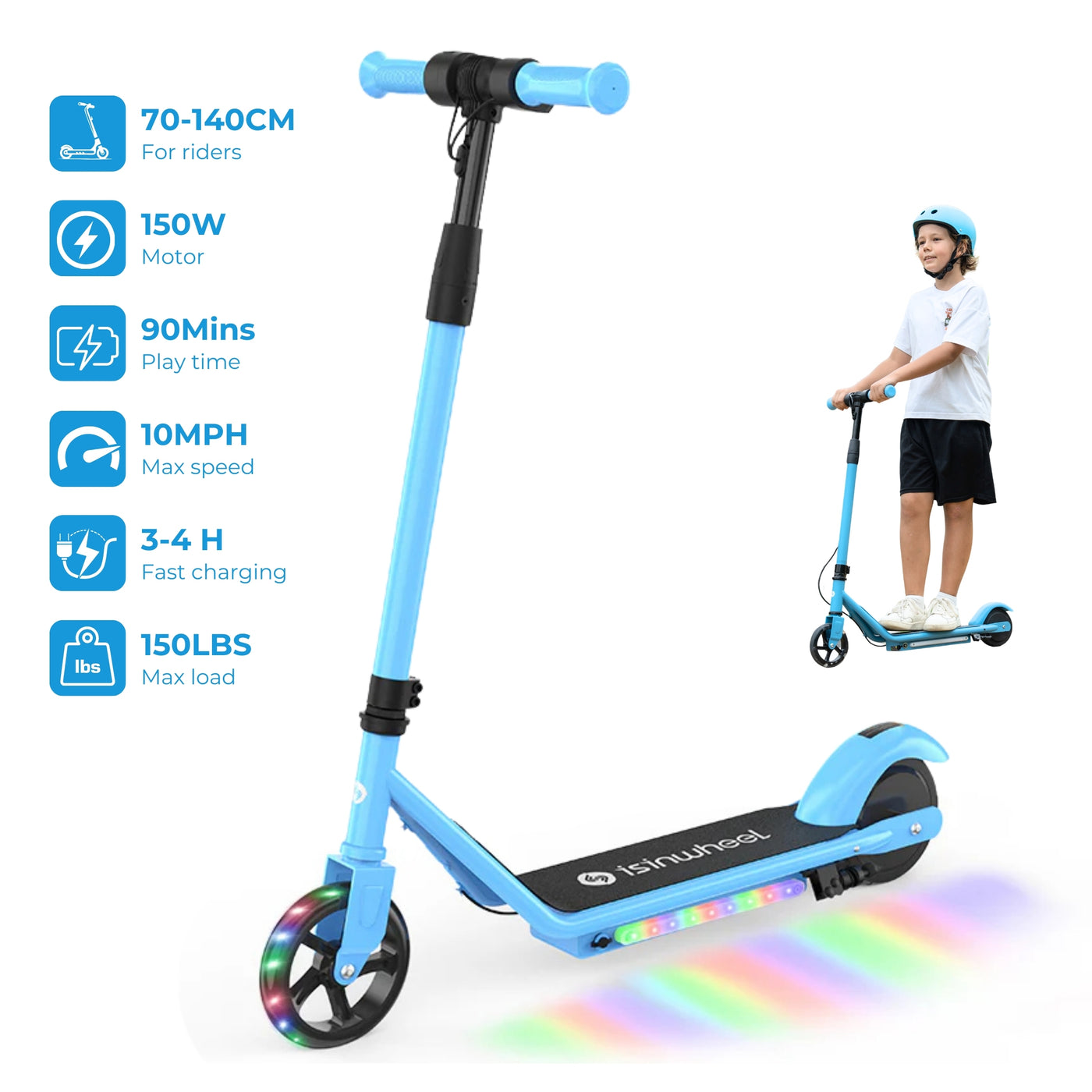 isinwheel® S7 Glow Adjustable Kids E-Scooter
