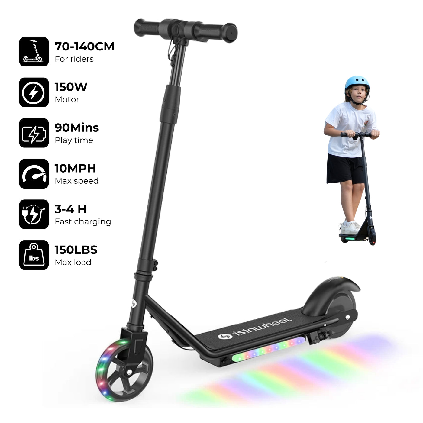 isinwheel® S7 Glow Adjustable Kids E-Scooter