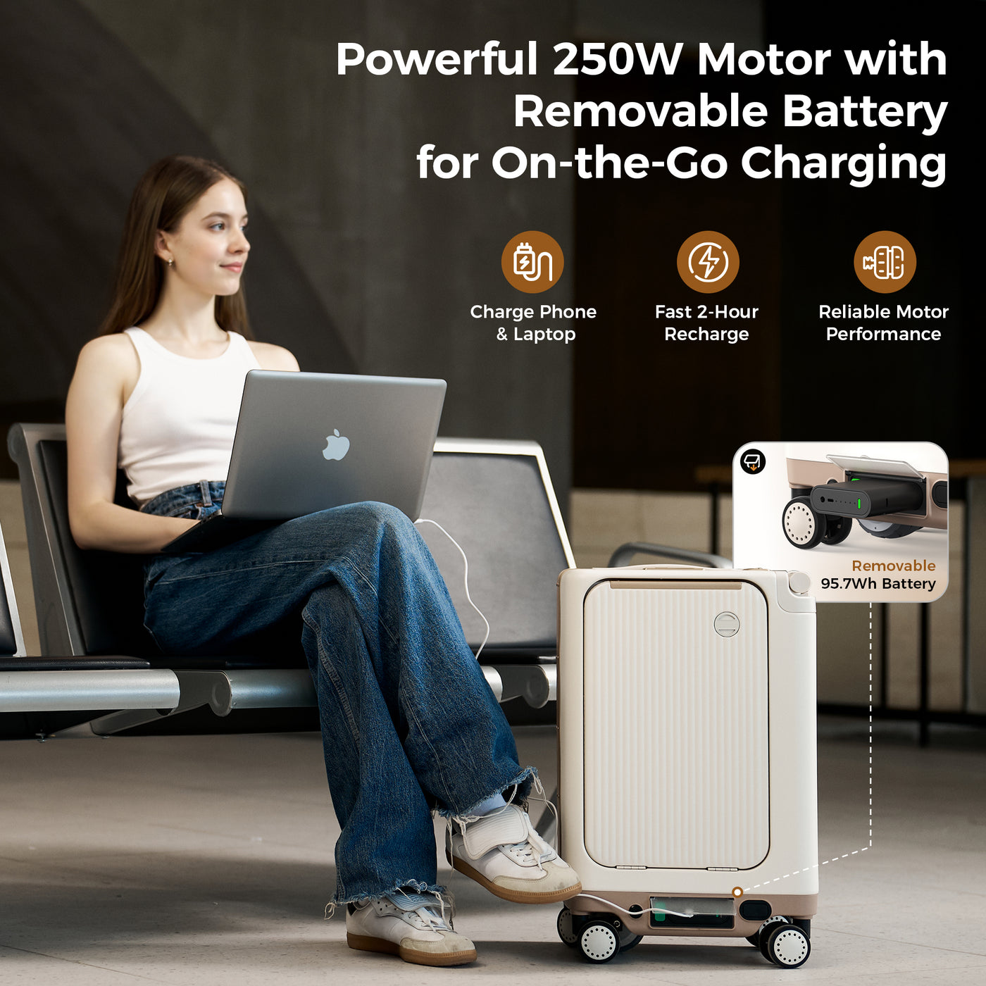 isinwheel® 22-Inch Cabin-Size Electric Suitcase Airline Approved