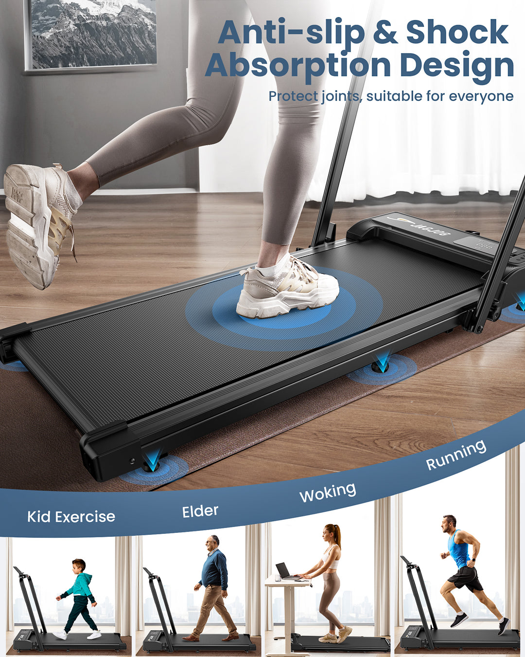 JT51 Folding Walking Pad Treadmill with Handrails | isinwheel