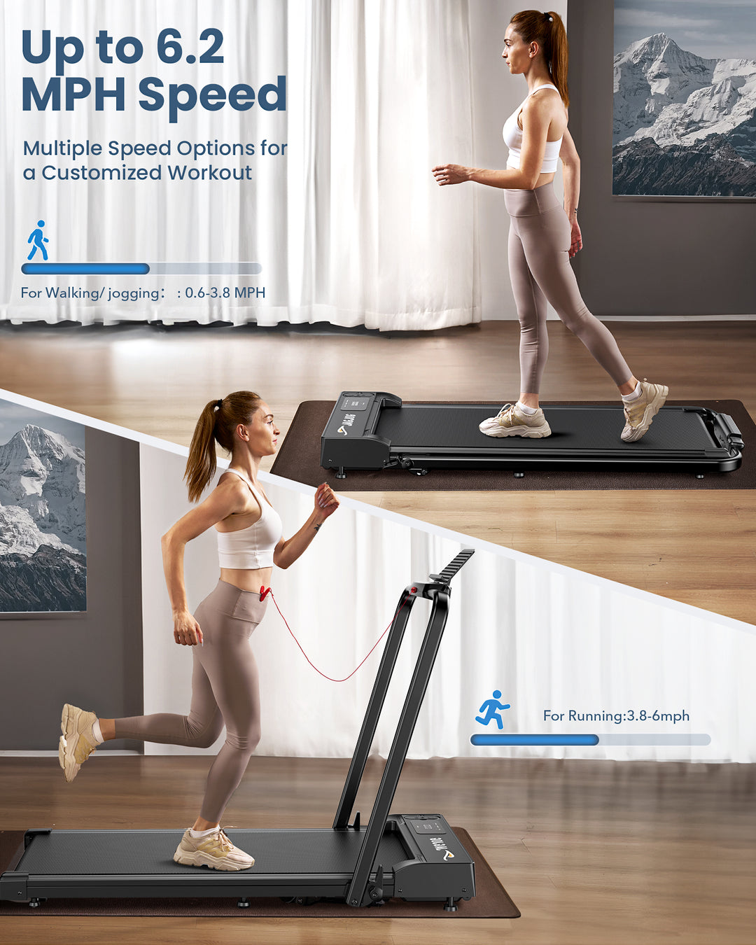 JT51 Folding Walking Pad Treadmill with Handrails | isinwheel