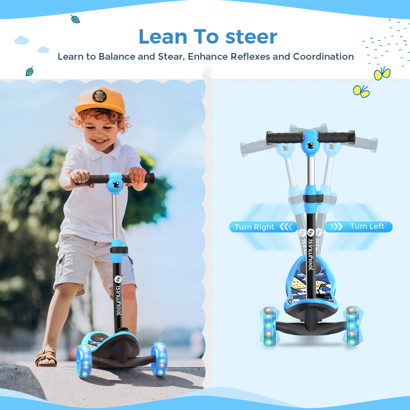 isinwheel 3 wheel kids electric scooter blue